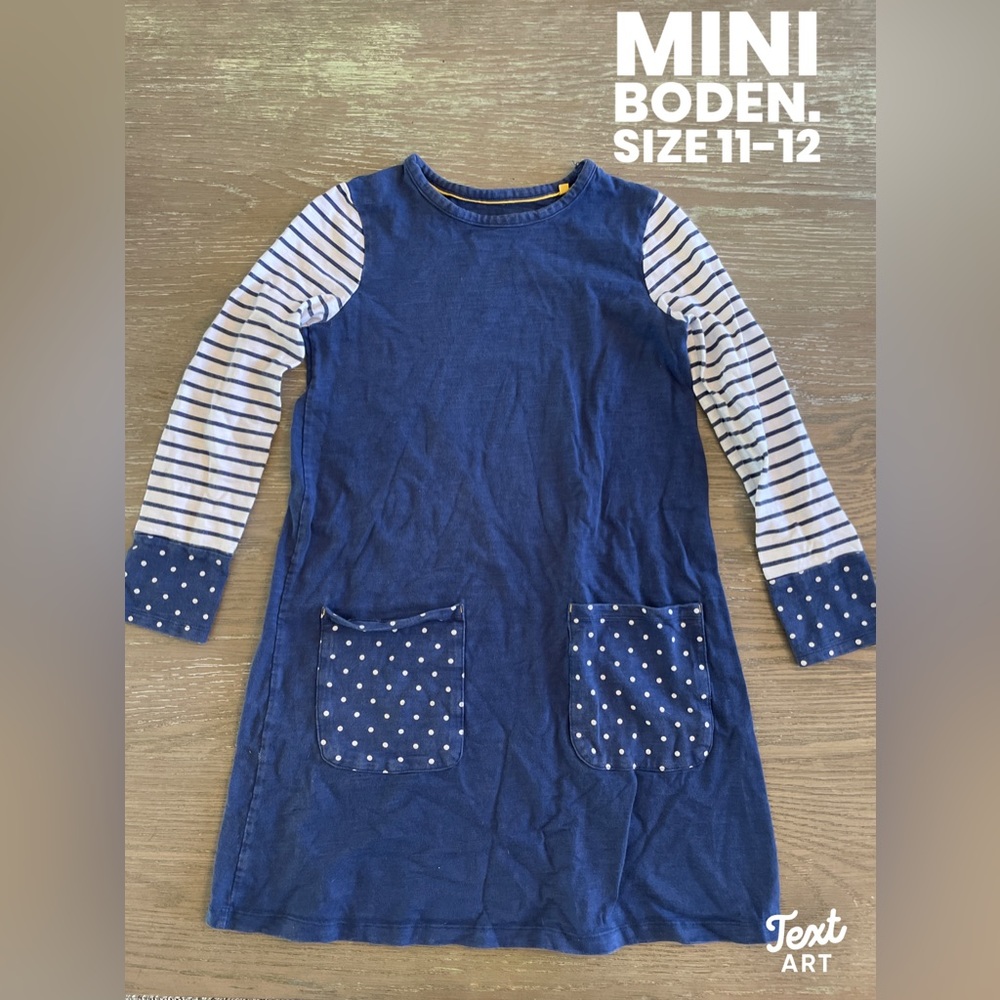Mini Boden girls navy and white dress. 11-12year
